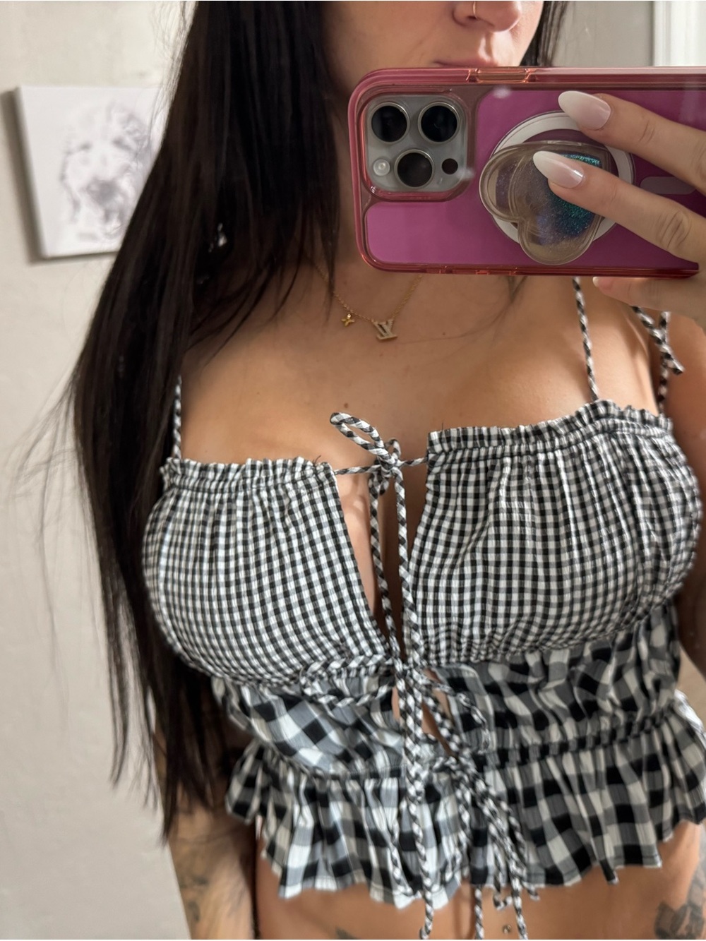 Forever 21 Black & White Gingham Tie-Front Camisole